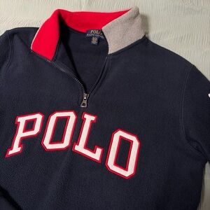 Polo by Ralph Lauren Navy Fleece Pullover with Red Trim
